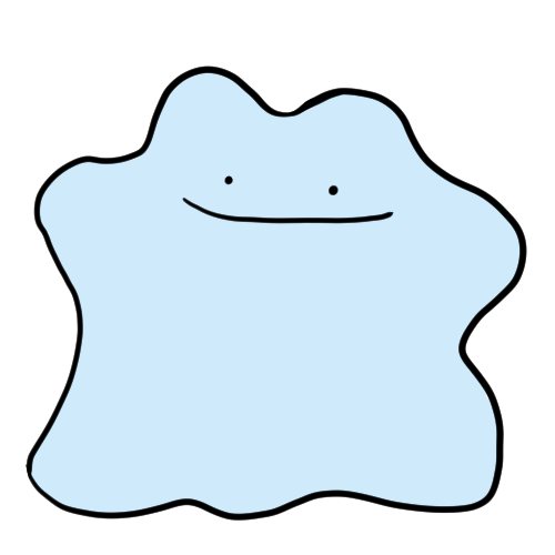 A drawing of the Pokémon ditto but it’s light blue instead of pink.